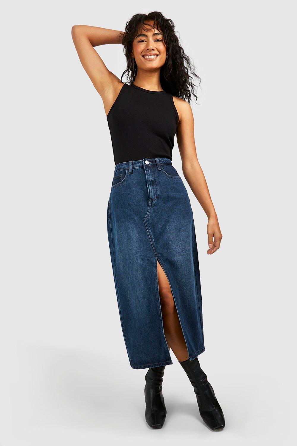 Denim midi clearance skirt front split